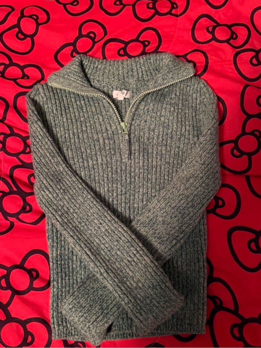 aerie Ribbed Half-Zip Sweater in Heathered Green